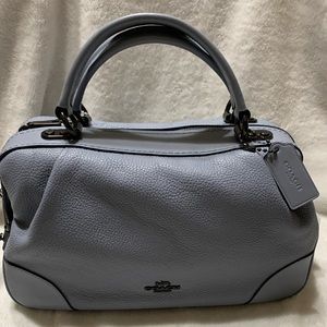 Coach Pebble Leather Lane Satchel Mist Light Lavender Blue Shoulder Bag